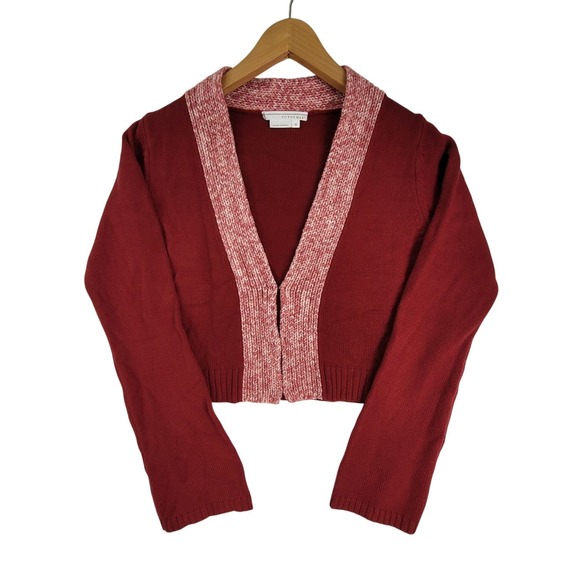 To the Max Sweaters - To The Max Wool-Blend Red V-Neck Cardigan Sweater Long Sleeve Size Medium